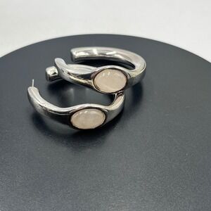 Simon Sebbag SSB Sterling Vintage White Stone Signed Large Hoop Earrings